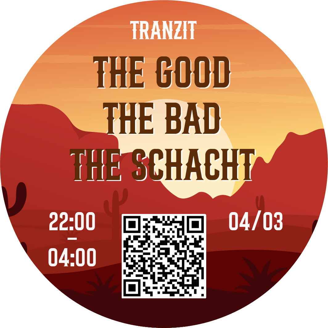 Rond eventontwerp voor Tranzit in westernstijl met QR-code